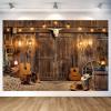 10X10ft Western Cowboy Backdrop Rustic Wood Backdrop, Wood Barn Door Photography Background Western Party Decorations Birthday Party Baby Shower Decor Banner Photo Booth Props, Brown-3 view 4