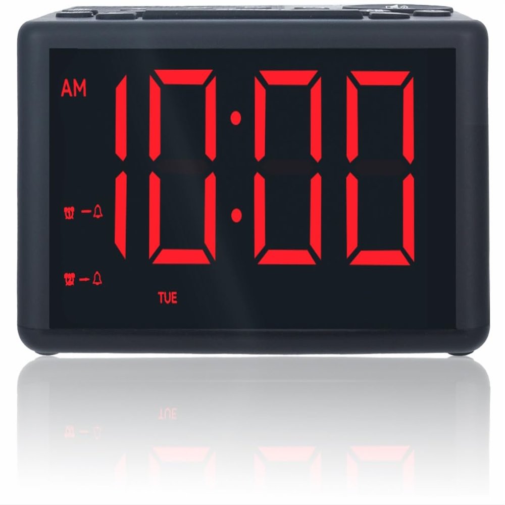 FUHONGYUAN Alarm Clock Radio for Bedroom - AM/FM with 12 Presets, Dual Alarms & 3 Wake-Up Sounds (Beep/Music/Radio), Dimmable Red LED Display, Weekday/Weekend, Snooze & Sleep Timer
