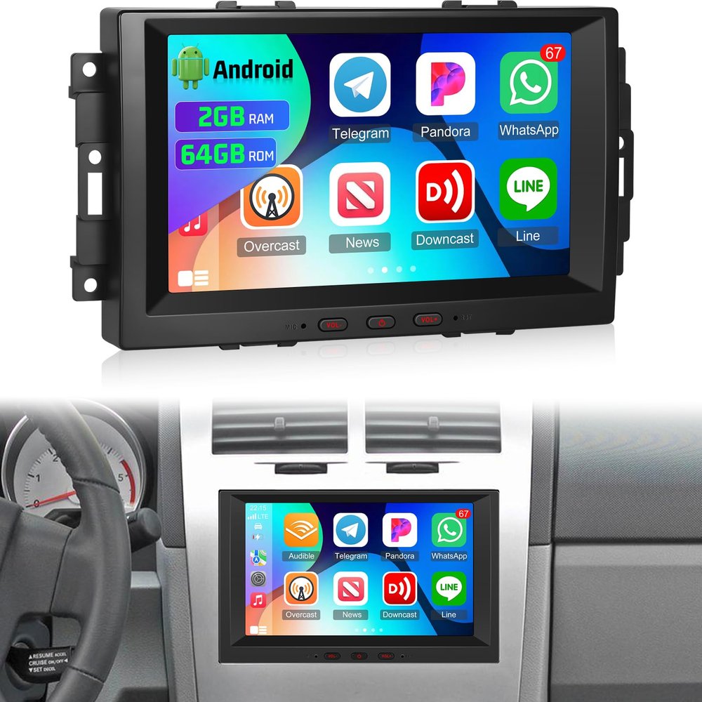 [2+64G] Car Radio for Jeep Grand Cherokee/Patriot/Compass/Chrysler/Dodge - Wireless Carplay and Android Auto - 8 Inch Touchscreen Android 15 Car Stereo - ASP/WiFi/GPS/SWC + AHD Backup Camera