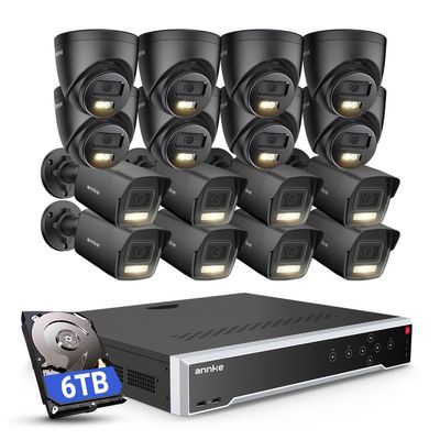 ANNKE 3K PoE Security Camera System, 16 Ports Expandable 32CH 12MP H.265+ NVR Recorder, 8X 5MP Wired IP Bullet & Turret Cams, Smart Dual Light, Built-in Mic, AI Motion & 1CH Face Detection, 6TB HDD