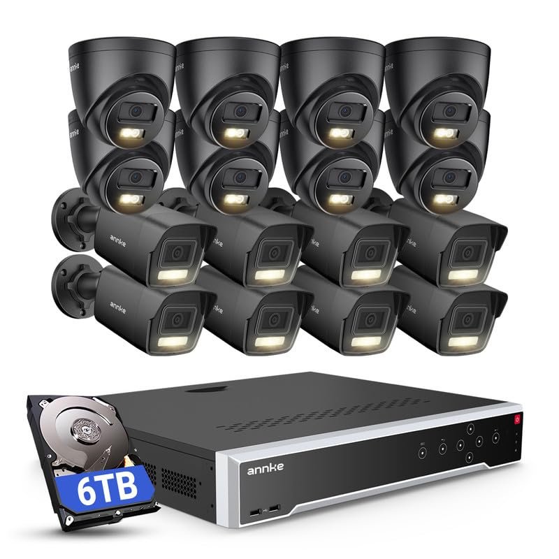 ANNKE 3K PoE Security Camera System, 16 Ports Expandable 32CH 12MP H.265+ NVR Recorder, 8X 5MP Wired IP Bullet & Turret Cams, Smart Dual Light, Built-in Mic, AI Motion & 1CH Face Detection, 6TB HDD