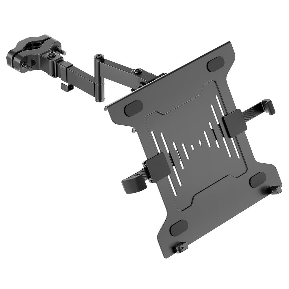 monTEK 2-in-1 Universal Laptop Pole Mount Tray for 10- 15.6 Notebook or 17-32 Monitor, Full Motion Laptop Mount with Removable 75/100mm VESA Plate, Fits 1.1-2.4 Pole Diameter, Black