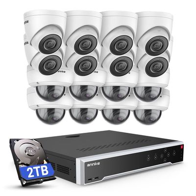 ANNKE 3K PoE Security Camera System, 16 Ports Expandable 32 Channel 12MP H.265+ NVR Recorder, 8X 5MP Wired IP Dome & Turret Cams, Audio Recording, IP67, AI Motion & 1CH Face Detection, 2TB HDD