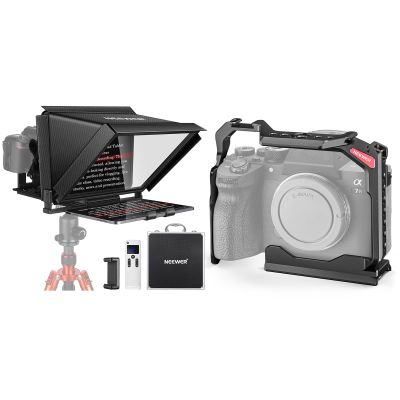 NEEWER X12 14 inch Aluminum Alloy Teleprompter for iPad Tablet Smartphone DSLR Cameras with Remote Control, Carry Case, Full Camera Cage Compatible with Sony a7R V/a7R IV/a7 IV/a7S III/a1 Included