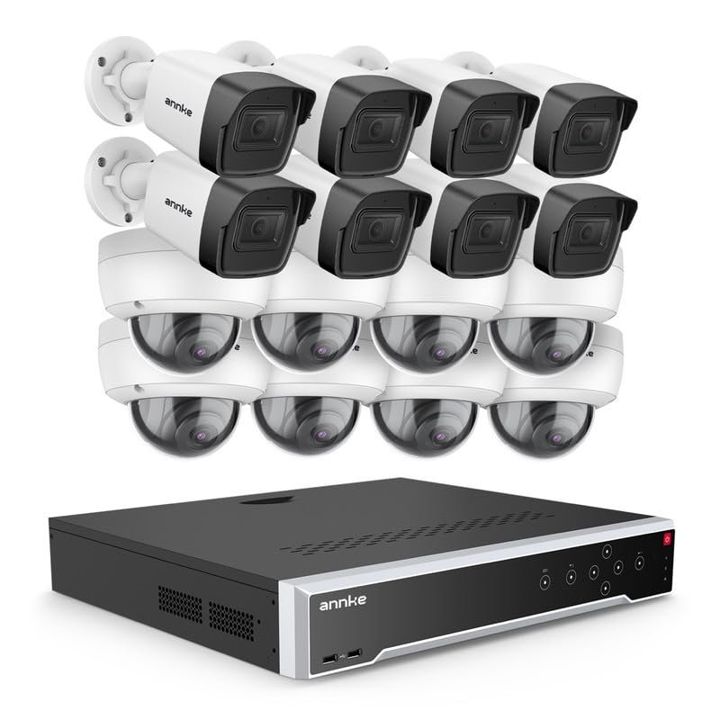 ANNKE 3K PoE Security Camera System, 16 Ports Expandable 32 Channel 12MP H.265+ NVR Recorder, 8X 5MP Wired IP Bullet & Dome Cams, Audio Recording, IP67, AI Motion & 1CH Face Detection, NO HDD