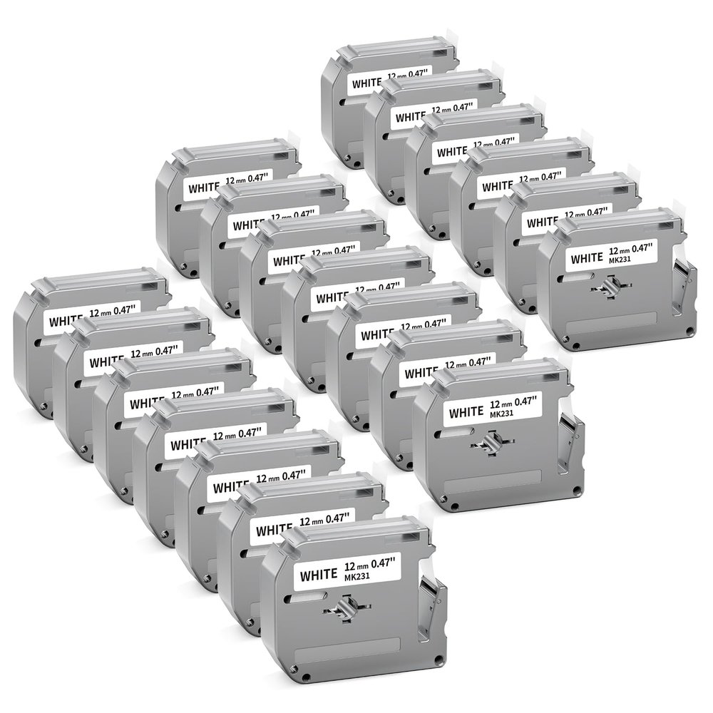 20 Pack M-K231 PTM95 Label Tape Compatible with M-K231s Brother M Tape 12mm 0.47 White P Touch MK231 M231 M-231 Work for Brother PT-M95 PT-65 PT-45 PT-80 PT-70 PT-90 Label Maker Refills