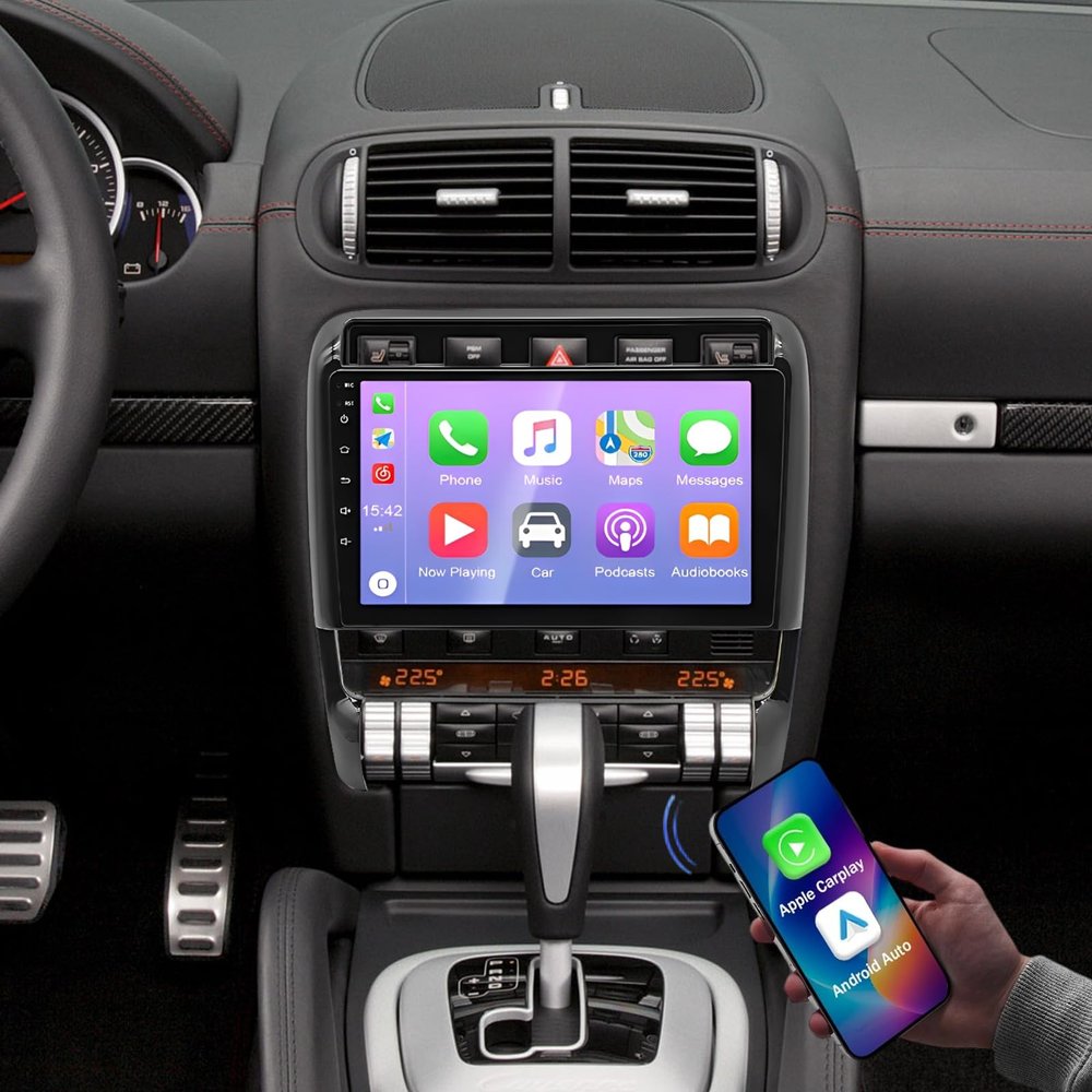 9'' Car Radio for Porsche Cayenne 2002 2003 2004 2005 2006 2007 2008 2009 2010 with Carplay Android Auto, Touchscreen Double Din Mirror Link WiFi GPS Navigation Bluetooth RDS SWC Rear Camera