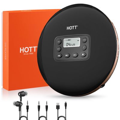 CD Player Portable 5.1 Bluetooth CD PlayerTouch Button and LCD Display Rechargeable Disc Player with AUX Cable and Shockproof Design for Car