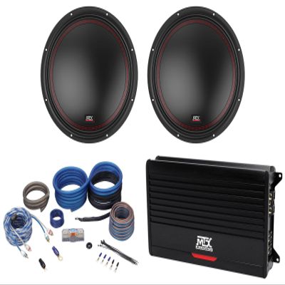 Audiosavings Bundle: (2) 5512-44 12" 800 Watt Peak DVC 4-ohm Car Audio Subwoofer Sub Bundle with THUNDER1000.1 1000W Class D Car Amplifier & Rockville RWK4CU Amp Installation Wire Kit (4 Items)