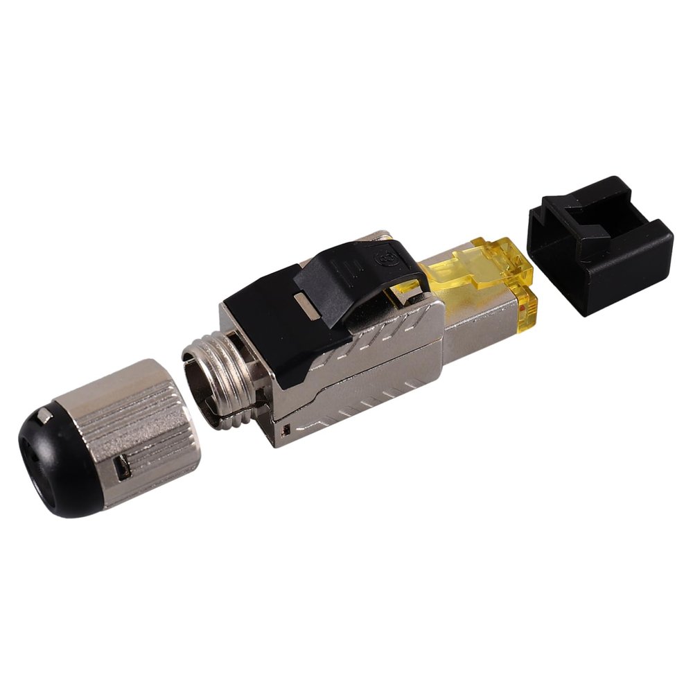 DOITOOL Pass Through Modular Plug Tool Ethernet Cable Connector Plated Shielded External Jack for Network Compatible with Desktop Laptop Router and