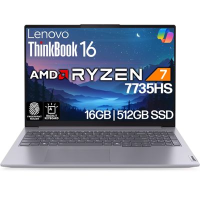 Lenovo ThinkBook 16 G7 Business Laptop, 16 FHD+, AMD Ryzen 7 7735HS, 16GB DDR5, 512GB NVMe, WiFi 6E + BT, Backlit KB, Fingerprint Reader, HD Webcam, Win 11 Pro