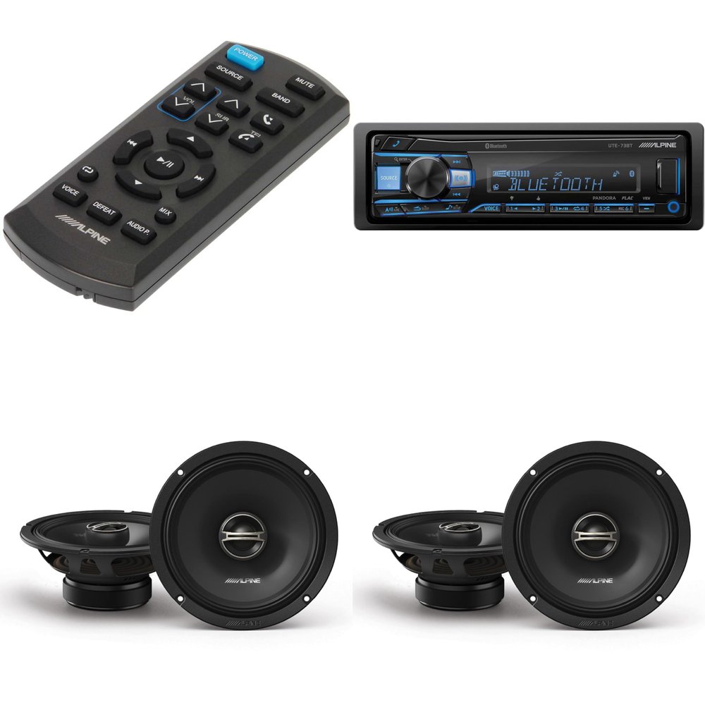 Alpine UTE-73BT Bluetooth Multimedia Receiver, RUE-4360 Remote with (2) DM-65-G 6.5" Coaxial Bundle