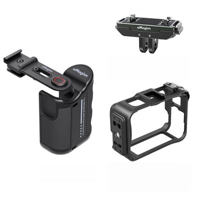 aMagisn Camera Grip Holder Set for Action Cameras, Professional Cage with Ergonomic Handle, Quick Release Mount, Compatible with Ace Pro2, Hero 9-13, Action 3/4/5 Pro (for Ace Metal Kit)