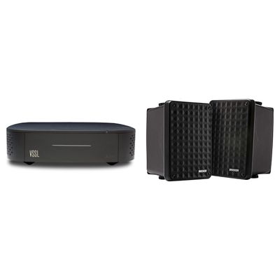 Kicker KB6B 2-Way Full Range Indoor Outdoor Speakers Weatherproof Speakers (Black Finish)(Pair) w/A.1x 2-Channel Audio Streaming Amplifier, Compatible with AirPlay 2, Chromecast, Amazon Alexa,