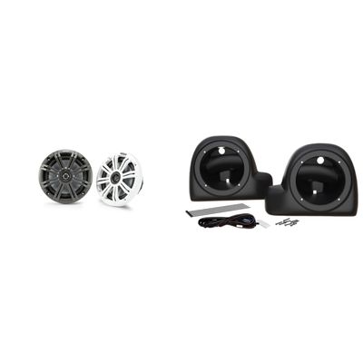 Kicker 6.5" Marine Speakers w/Lower Fairing Speaker Pod Adaptors for 2014-Up Harley Davidson Touring Model Motorcycles with OEM Or Aftermarket Air-Cooled Lowers