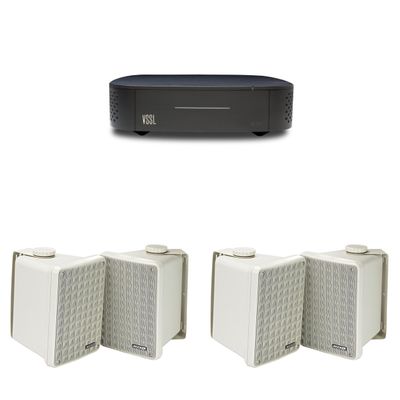 Kicker KB6G 2-Way Full Range Indoor Outdoor Speakers Weatherproof Speakers (Gray Finish)(2 Pairs) w/A.1x 2-Channel Audio Streaming Amplifier, Compatible with AirPlay 2, Chromecast, Amazon Alexa,