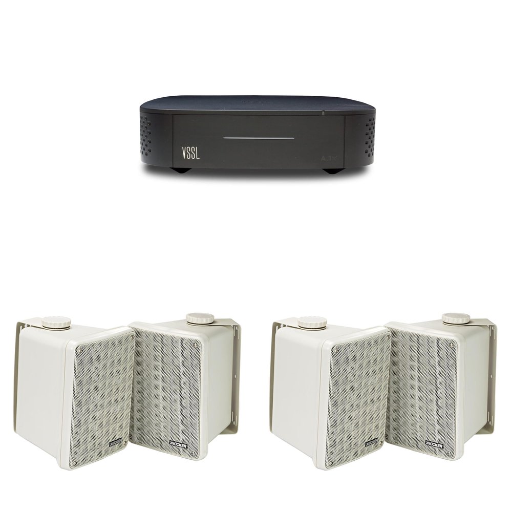 Kicker KB6G 2-Way Full Range Indoor Outdoor Speakers Weatherproof Speakers (Gray Finish)(2 Pairs) w/A.1x 2-Channel Audio Streaming Amplifier, Compatible with AirPlay 2, Chromecast, Amazon Alexa,