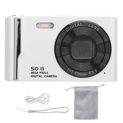 4K 50MP Digital Camera with 16x Digital Zoom, 2.8 Inch LCD Screen, Anti Shake, Autofocus, Retro Compact Design, Built in Flash for Travel Photography (White)