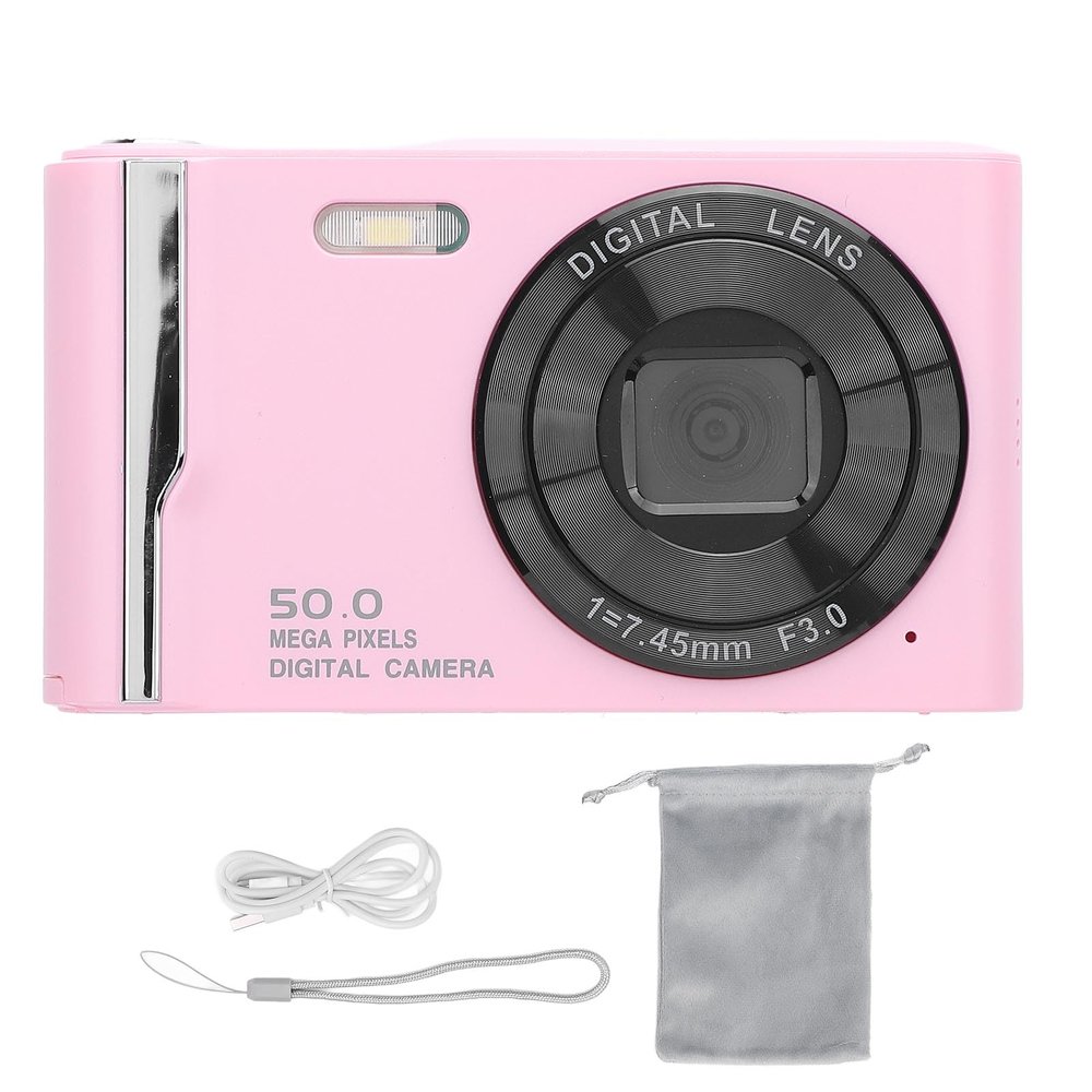 4K 50MP Digital Camera with 16x Digital Zoom, 2.8 Inch LCD Screen, Anti Shake, Autofocus, Retro Compact Design, Built in Flash for Travel Photography (Pink)