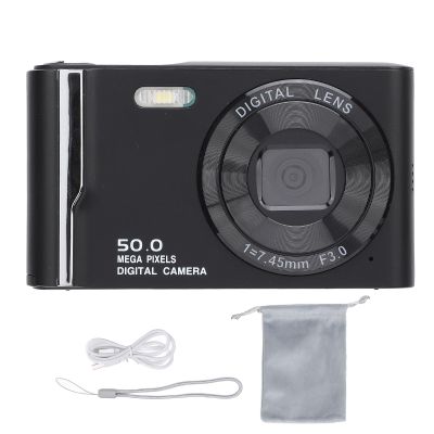 4K 50MP Digital Camera with 16x Digital Zoom, 2.8 Inch LCD Screen, Anti Shake, Autofocus, Retro Compact Design, Built in Flash for Travel Photography (Black)