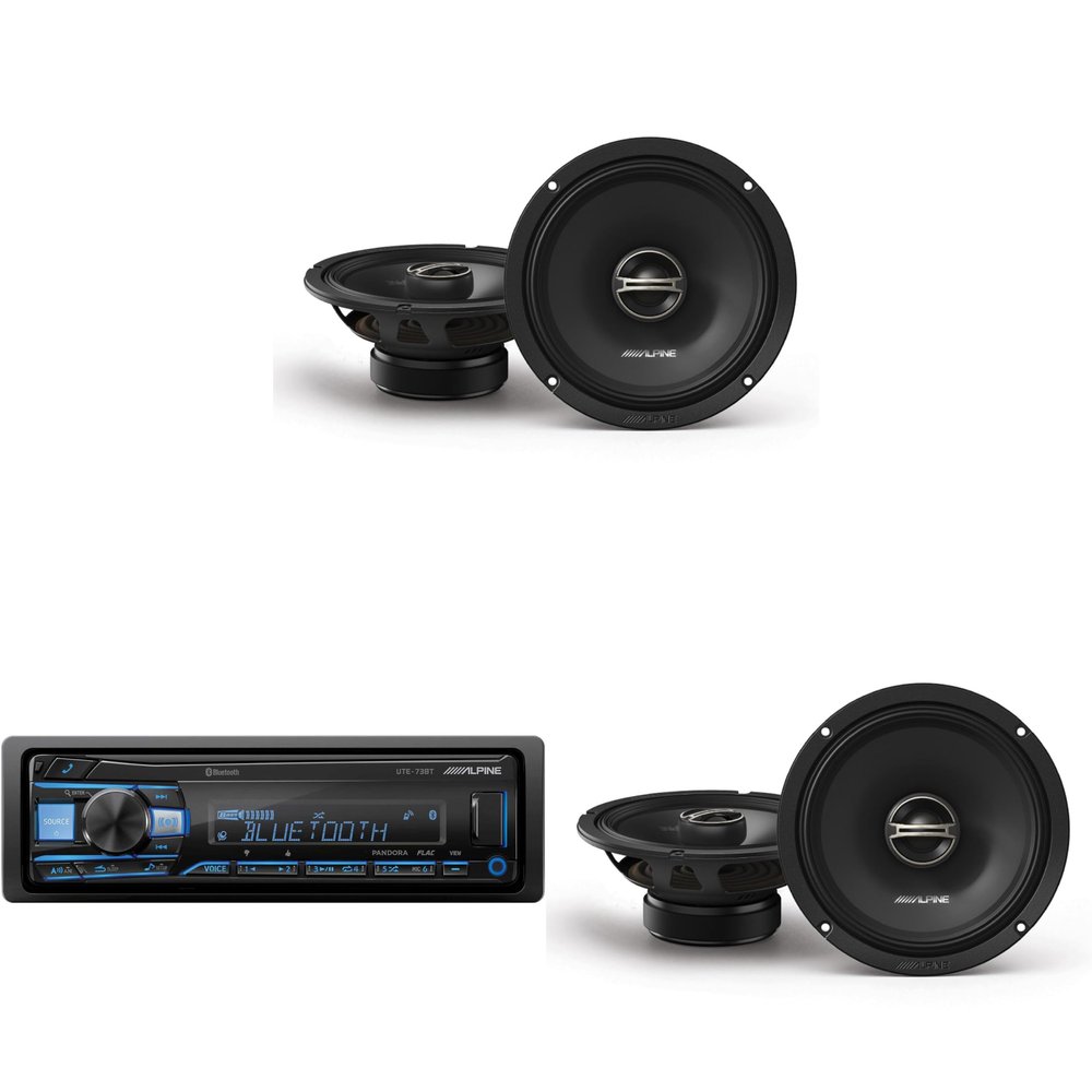 Alpine UTE-73BT Bluetooth Multimedia Receiver (Does Not Play CDs) with (2) & DM-65-G 6.5" Coaxial Bundle