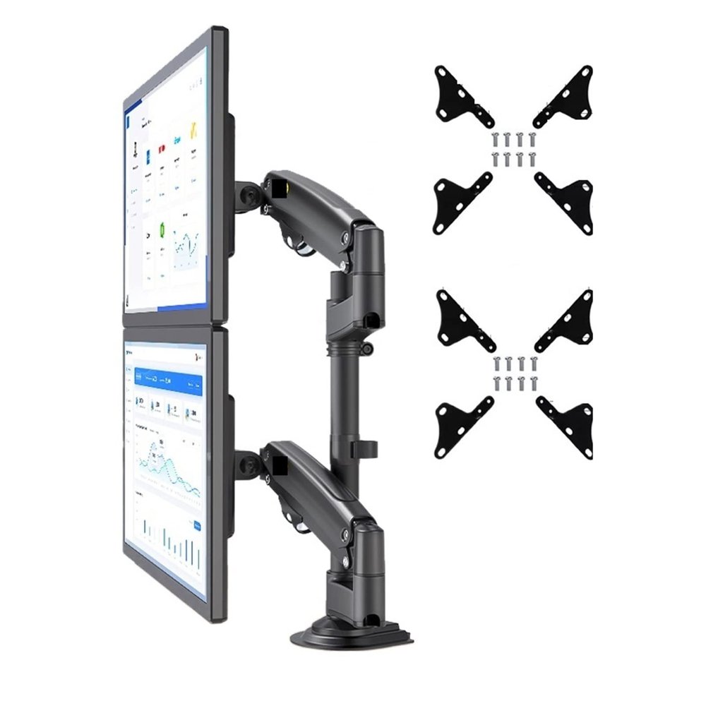ADBWEKKF H180 22"-32" Double Monitor Desk Holder Arm Gas Spring Full Motion LCD TV Mount 2-12kg Dual Arm Clamp Bracket(with 2pc Adaptor)