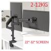 ADBWEKKF H180 22"-32" Double Monitor Desk Holder Arm Gas Spring Full Motion LCD TV Mount 2-12kg Dual Arm Clamp Bracket(with 2pc Adaptor) view 2