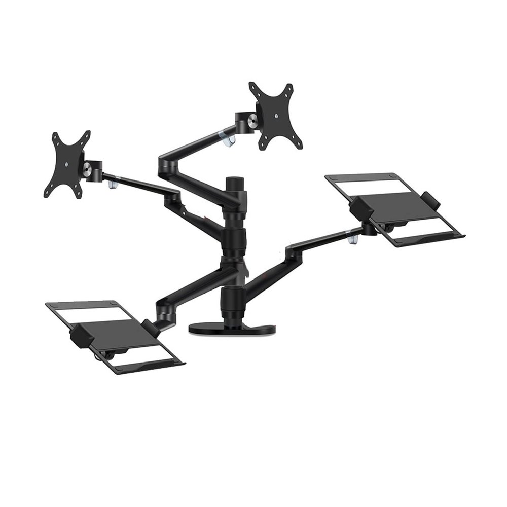 ADBWEKKF OLL-50L All-in-one 4 Arms Aluminum 10"-17" Laptop + 10"-32" Monitor Desktop Stand and Keyboard Tablet Clamp Mount Full Motion(OLL-60L)