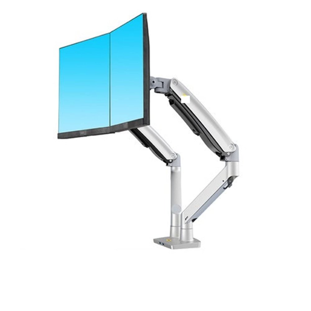 ADBWEKKF F195A 3-12kg Aluminum 22-32" Dual Computer Screen Stand Gas Spring Arm Full Motion Double PC Monitor Holder Support with USB(Silver)