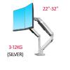 ADBWEKKF F195A 3-12kg Aluminum 22-32" Dual Computer Screen Stand Gas Spring Arm Full Motion Double PC Monitor Holder Support with USB(Silver) view 2