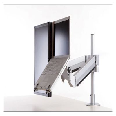 ADBWEKKF M201 Desktop 15-30 Inch Monitor Holder + 10-15.6inch Laptop Support Dual Arm Aluminum Full Motion with 40cm Stand Pole(Loading 1-8kgs)