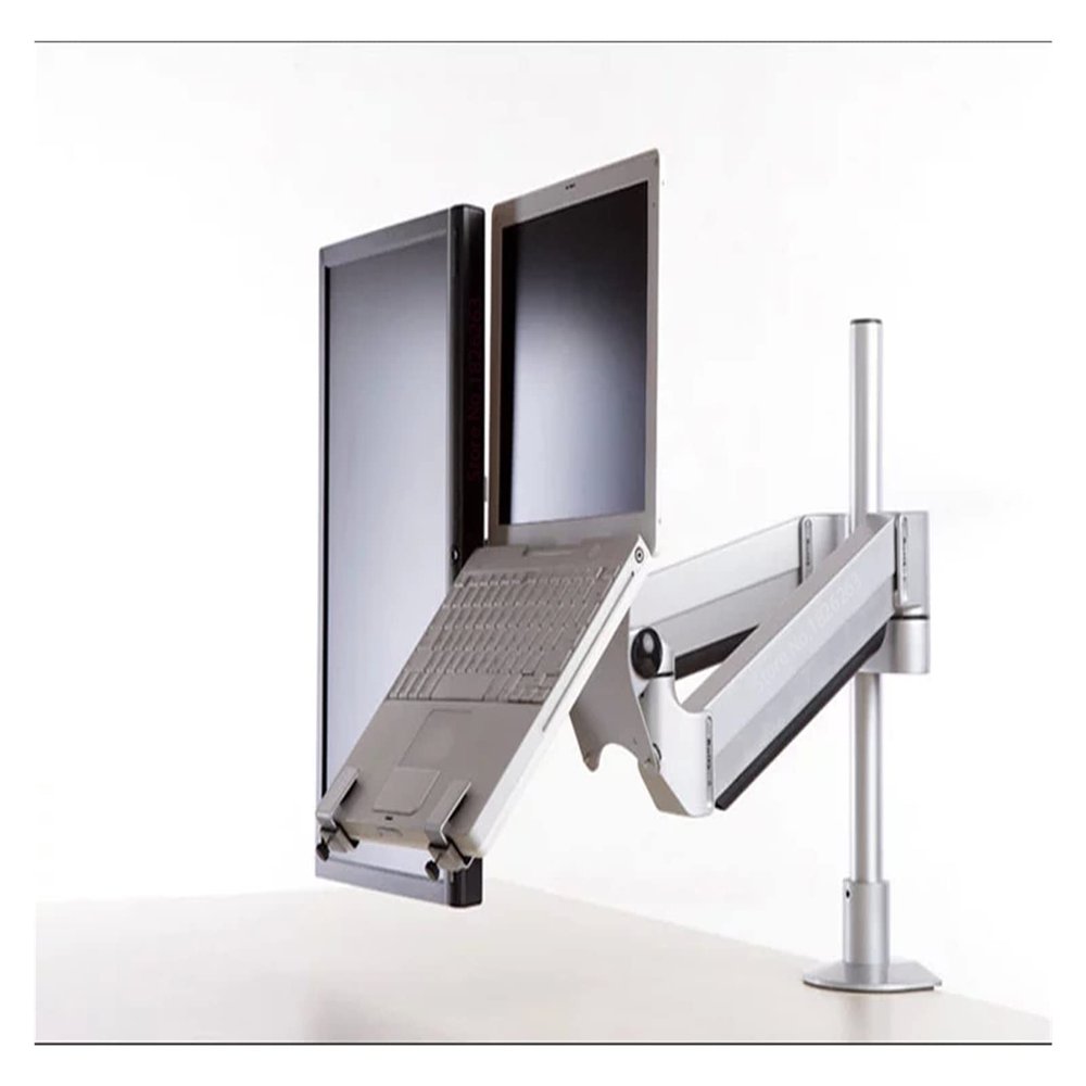 ADBWEKKF M201 Desktop 15-30 Inch Monitor Holder + 10-15.6inch Laptop Support Dual Arm Aluminum Full Motion with 40cm Stand Pole(Loading 1-8kgs)