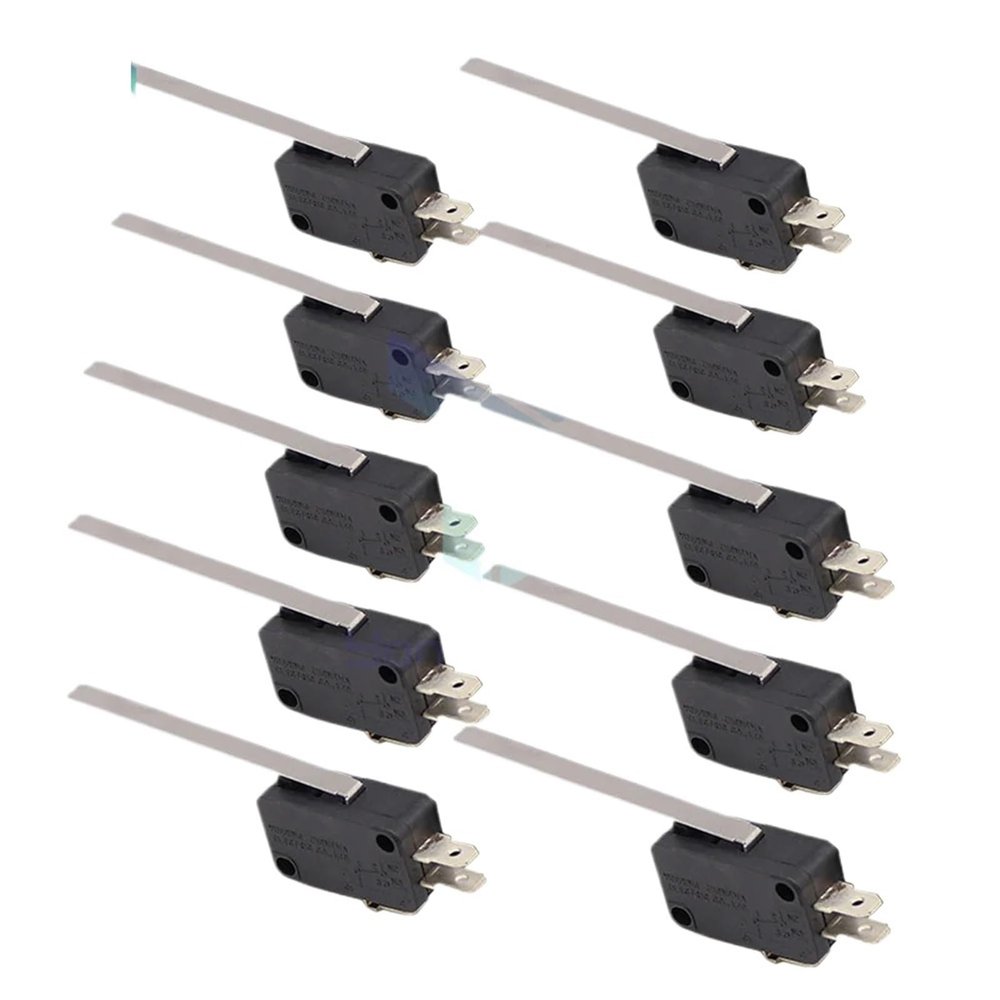 10Pcs Waterproof 250V 16A KW7-9 Small Micro Switch Stroke Two feet with Metal Long Rod Limit Micro Switch