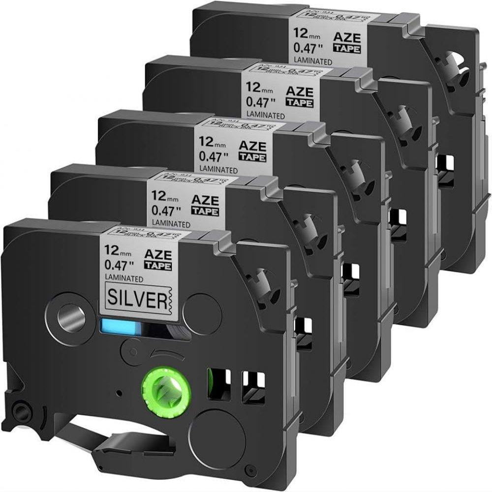 5 Pack Black On Silver Label Tape Compatible with TZe 931 12mm Laminated Tape Compatible with Printers PTD410 PTD610 PTE300 PTD460BT