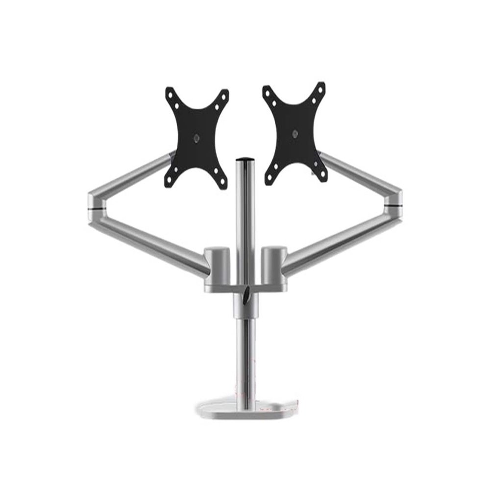 ADBWEKKF OL-2 10-32" Aluminum Double Arm Dual Monitor Desktop Stand Screen Table Holder Computer Mount 360 Rotate Clamp Grommet Base(Silver)