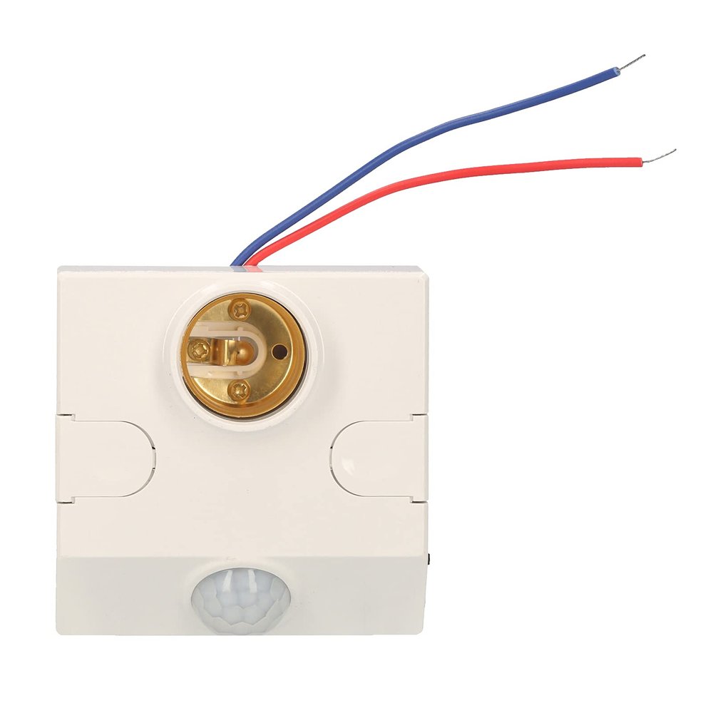 PIR Motion Sensor Lampholder E27 Live Line Zero Line Wired Motion Activated LED Bulb Lamp Base Adjustable Brightness Delay Time Body Induction Detector Indoor AC 110245V White
