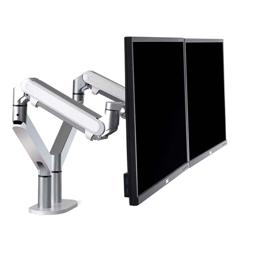ADBWEKKF OZ-2 10-32" Air Press Gas Strut Tilt LCD Desktop Mount Swivel 2-8KG Double Monitor Table Stand with Clamp Grommet Base(Silver)