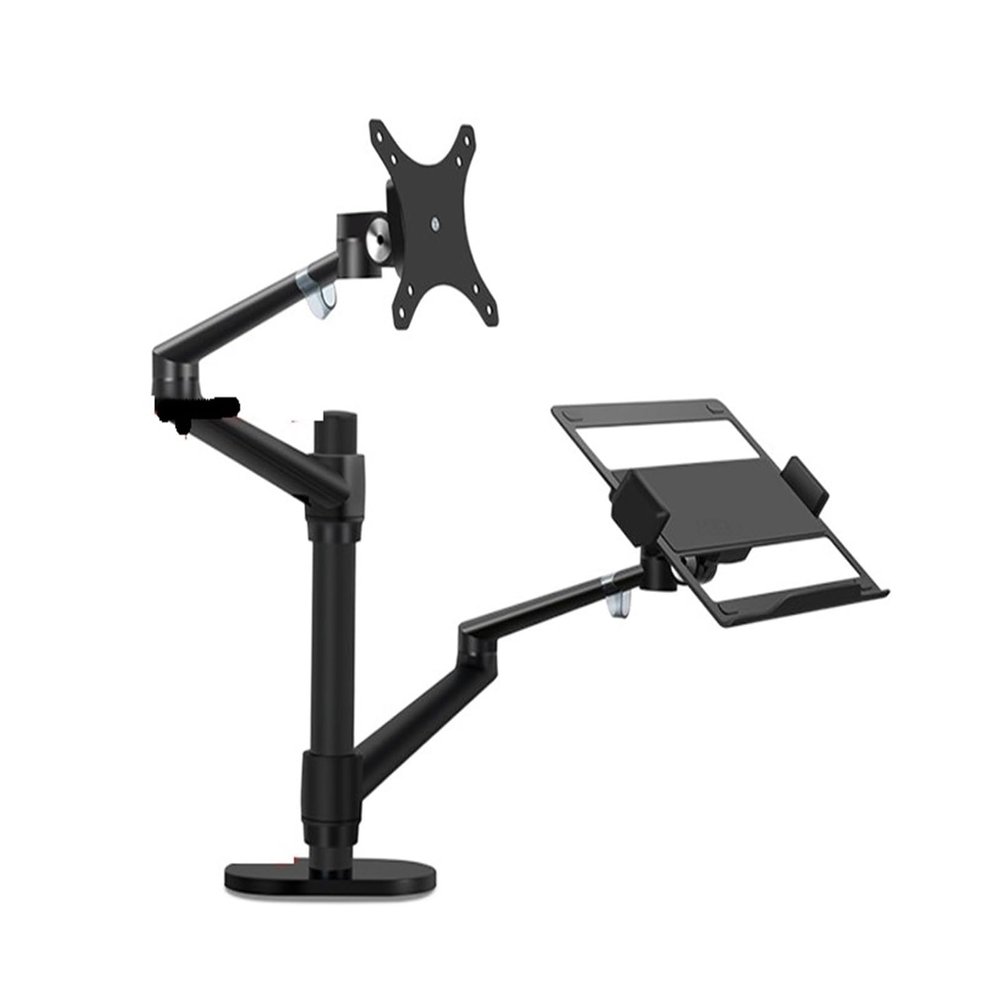 ADBWEKKF OL-3L Aluminum Height Adjustable Desktop Dual Arm 17-32 Inch Monitor Holder+12-17 Inch Laptop Holder Stand Full Motion Mount Arm(OL-3L-B)