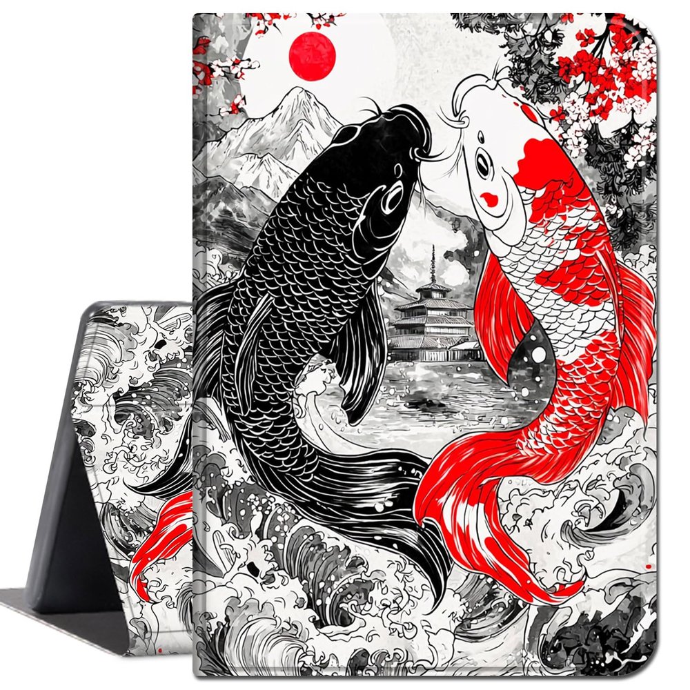 Case for 6.8 Kindle Paperwhite 11th Generation & Signature Edition(2021 Released),Soft Shockproof TPU Silicone Protective Back Case for Kindle Paperwhite 2021 E-Reader,Black Red Carp