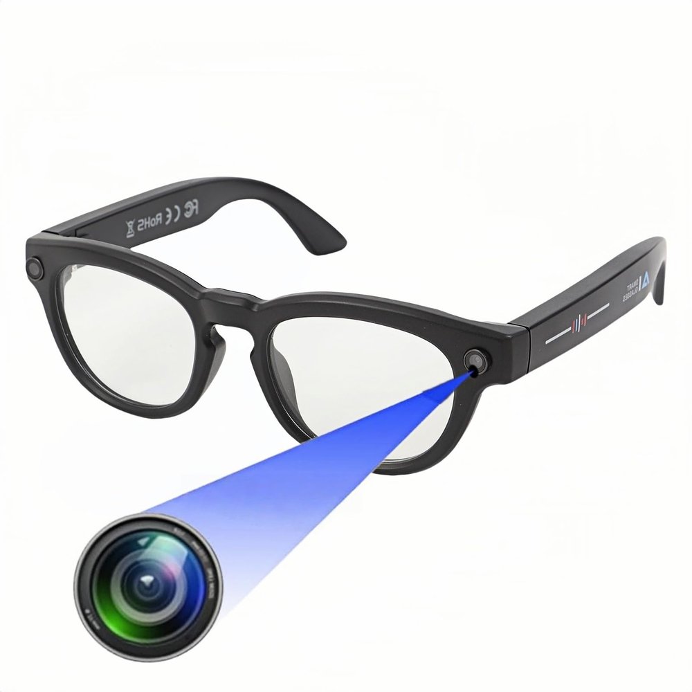 PUSOKEI 2MP Camera Glasses, AI Translator Smart Glasses with APP, Audio Sunglasses with Camera, 11 Languages Translation & HD Video Recording, for Travel, Sports