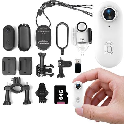 4k Mini Body CameraSmall WiFi Action CameraSports Cam WearableMagnetic Necklace Thumb Camera for Lecture, Cycling, Travel, Pet Walking Outdoors Activities (4K White-64G)
