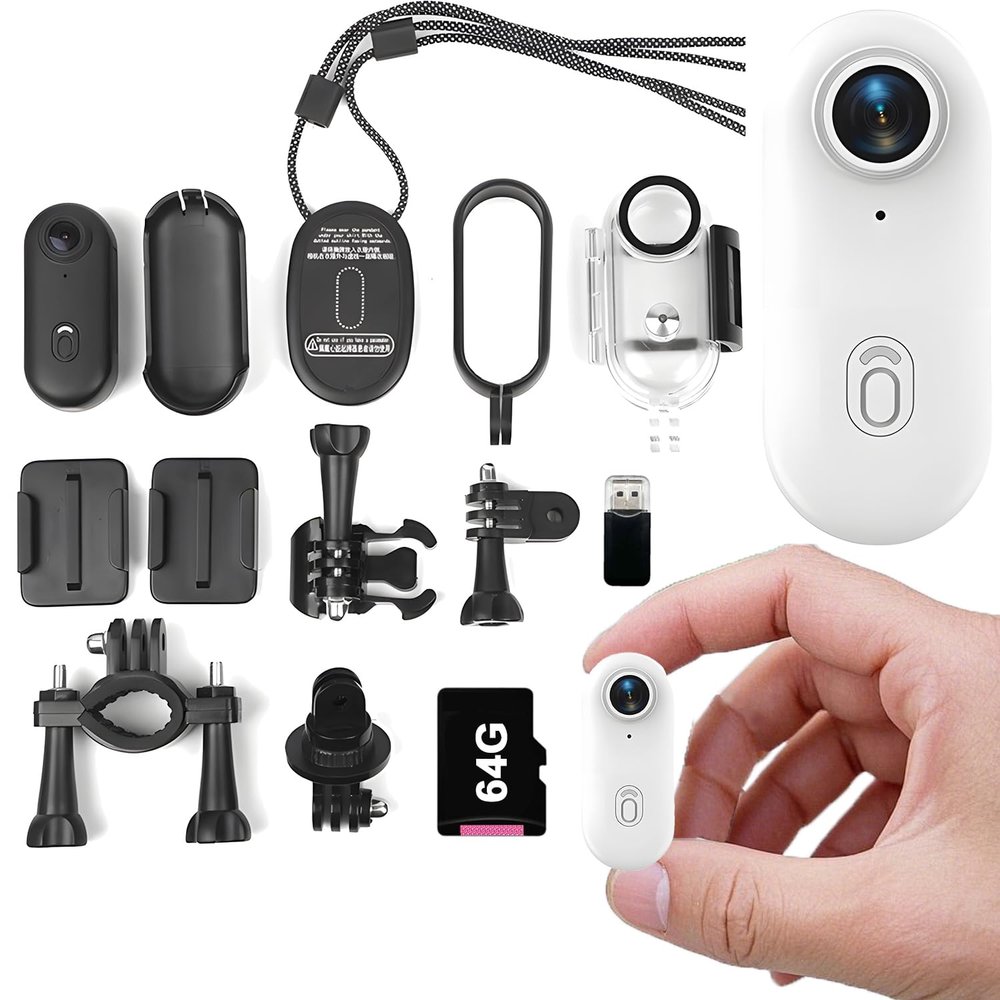 4k Mini Body CameraSmall WiFi Action CameraSports Cam WearableMagnetic Necklace Thumb Camera for Lecture, Cycling, Travel, Pet Walking Outdoors Activities (4K White-64G)