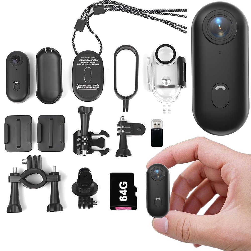 4k Mini Body CameraSmall WiFi Action CameraSports Cam WearableMagnetic Necklace Thumb Camera for Lecture, Cycling, Travel, Pet Walking Outdoors Activities (4K Black-64G)