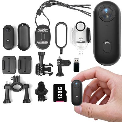 4k Mini Body CameraSmall WiFi Action CameraSports Cam WearableMagnetic Necklace Thumb Camera for Lecture, Cycling, Travel, Pet Walking Outdoors Activities (1080P Black-128G)