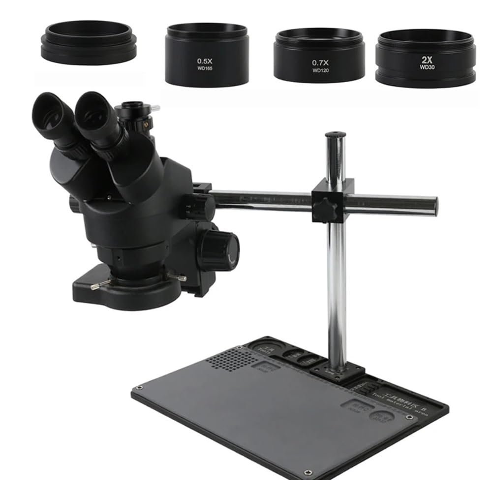 Lab Microscope Accessories 7-45X 3.5X-90X Trinocular Stereo Zoom Microscope Phone Soldering Repair Platform Stand with 0.5X 1.0X 0.7X 2.0X Objective Lens(1.0X 0.5X 0.7X 2.0X)