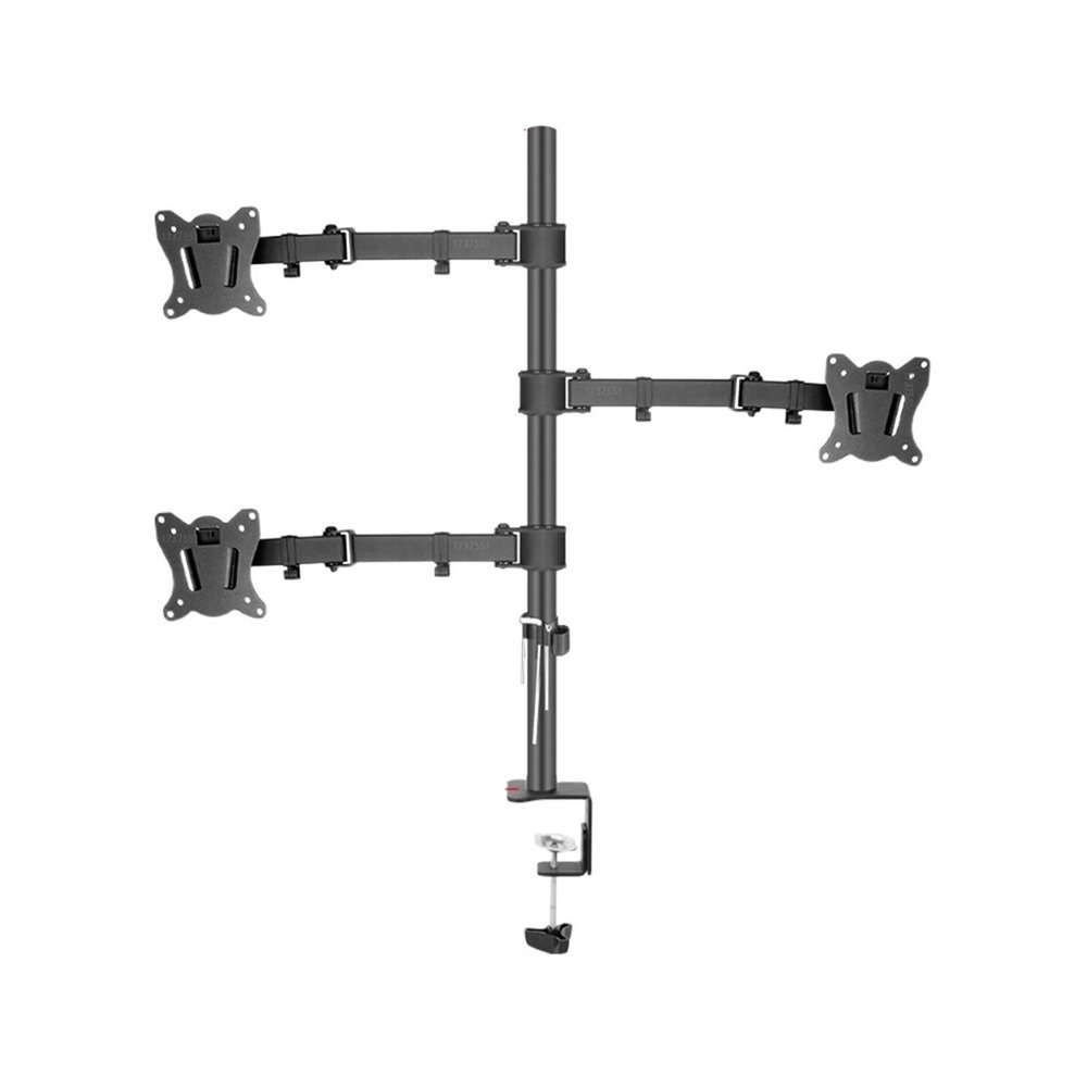 (80cm) DL-T902-380II Full Motion Three Monitor Desktop Stand Holder 10"-27" Clamp Grommet Hole Base PC Mount Foldable Arm 12kg(DL-T902-380II)