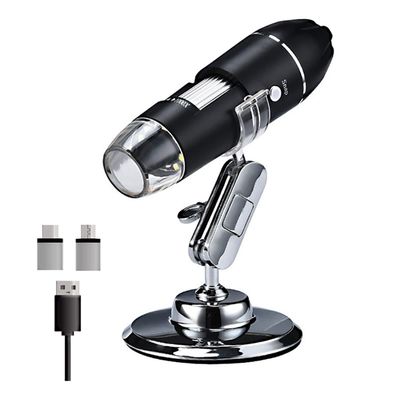 JOEBO Microscope Kit 1600X USB Digital Microscope 8 LEDs Electronic Microscope Zoom Camera Magnifier Microscope Lens Adapters(Black B)