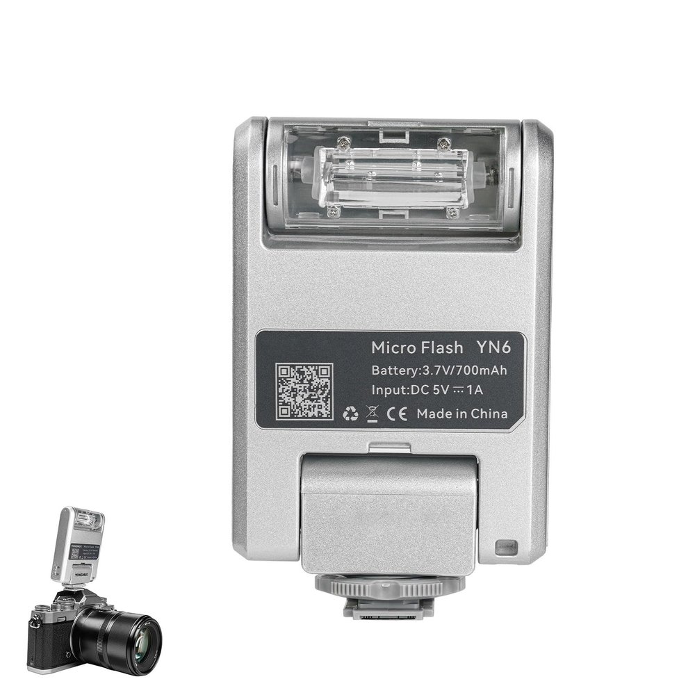 Gugxiom for YN6 Mini Hot Shoe Flash, GN8 Manual Flash with 4 Output Levels, 105 Rotation & 5600K Color Temp, for A7 A6400 A6500 A6300 A6000 (Silver)