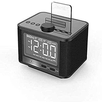 HeiDD Digital Alarm Clock Radio - Multi-Function Card Music Player,Smart Alarm Clock, Radio,Mobile Phone Tablet USB Charging Full Screen(Black)