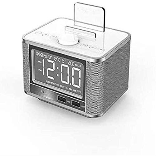 HeiDD Digital Alarm Clock Radio - Multi-Function Card Music Player,Smart Alarm Clock, Radio,Mobile Phone Tablet USB Charging Full Screen(White)